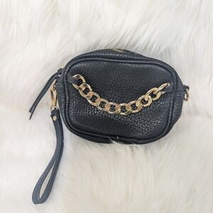 Small Black leather purse gold chain